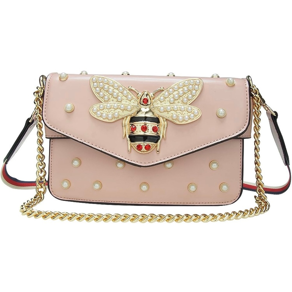 Inspired Blush Pink Embellished Bee Fashion Shoulder or Crossbody Bag